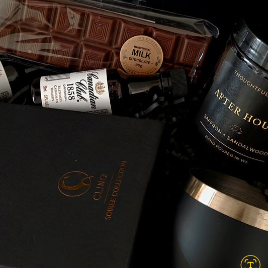 Milk chocolate Whisky glasses leather hip flask saffron and Sandalwood After Day soy wax candle 